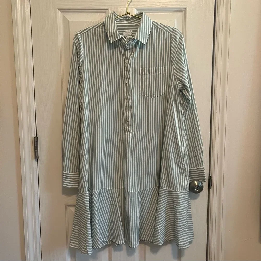 NWOT Social x Crown & Ivy Green & White Striped Shirt Dress – Size XS